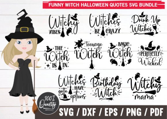 Funny Witch Halloween Quotes Svg Bundle Graphics and Crafts